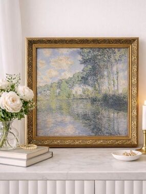 15x15 Poplars on the Epte by Claude Monet ornate gold brass color frame